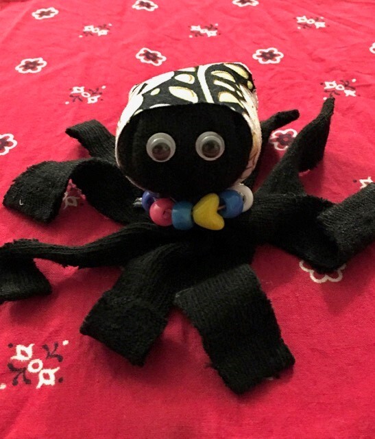 Hand-crafted toy octopus made from recycled clothing fabrics