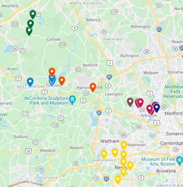 Google Wayfinding Map for Go Out Doors Installations in the Greater Boston Region  
