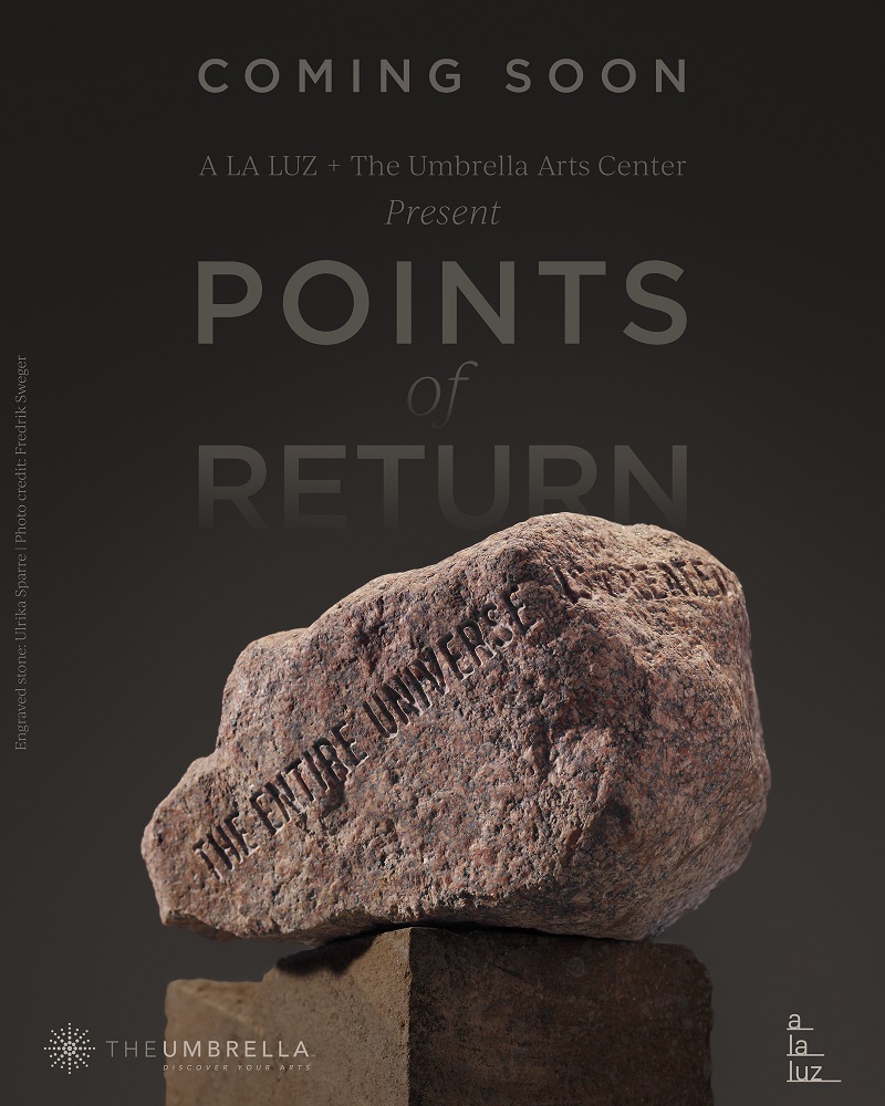 Graphic announcing upcoming Points of Return gallery exhibition