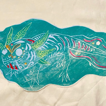 Colorful drawing of an axolotl 