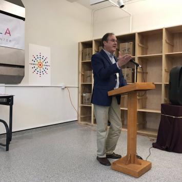 Jerry Wedge welcomes Mass Development Grantees at newly built Umbrella Ceramic Studio (photo Stewart Ikeda) Umbrella Executive Director Jerry Wedge