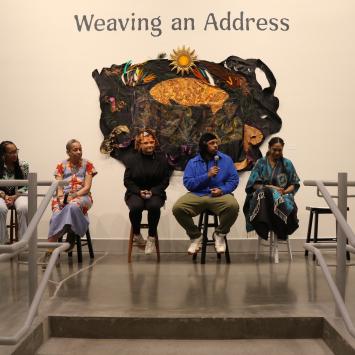 5 Artists and discussion moderator at opening for "Weaving an Address" exhibition 
