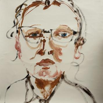 Watercolor painting of woman's face wearing glasses